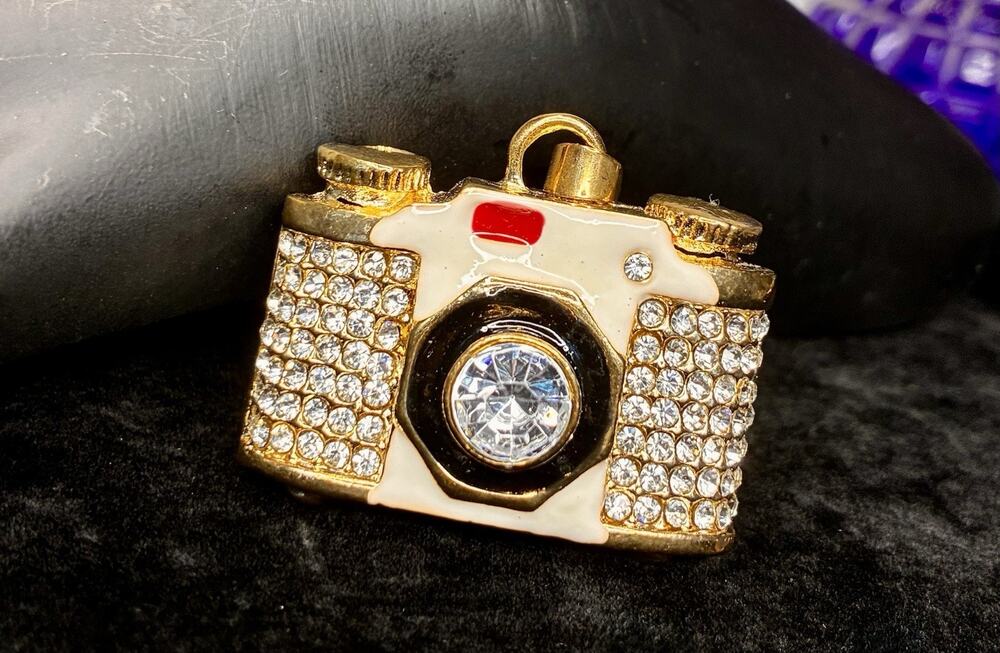 Camera Necklace Enamel Charm Rhinestone Cute Pendant